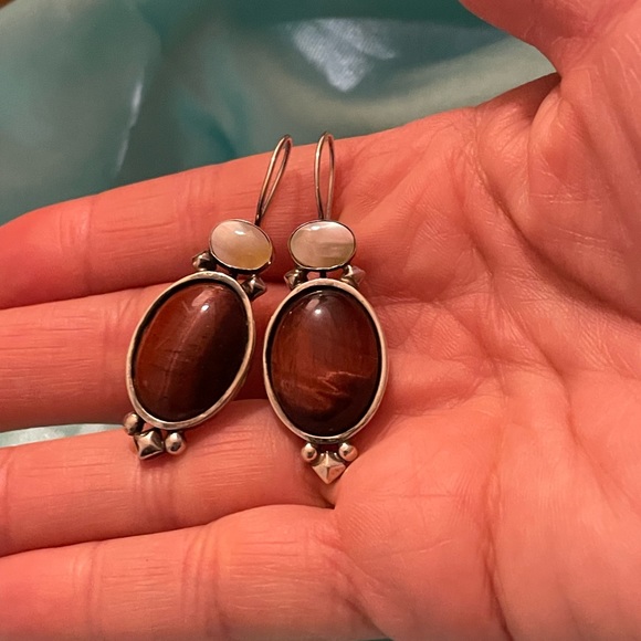 DTR Jay King Sterling Silver 925 Tiger Eye and MOP Dangle Drop Earrings - Picture 2 of 7